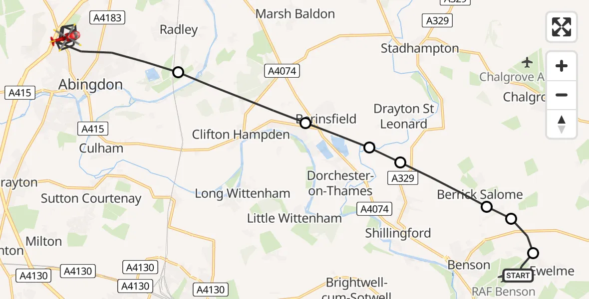 Flight route Air Ambulance Helicopter RAF Benson - Abingdon, 08 May 2026, 16:02