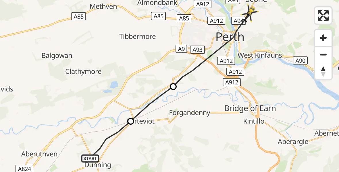 Flight route Police Helicopter Dunning - Scone, 08 May 2026, 16:09