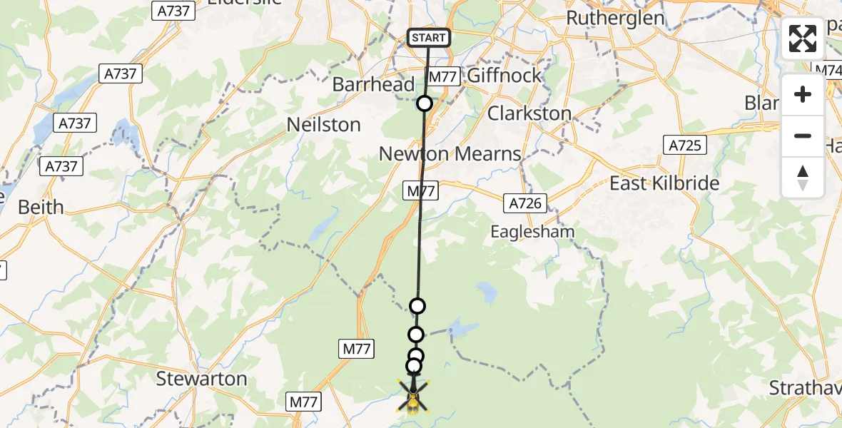 Flight route Police Helicopter Glasgow - Flow Moss, 08 May 2026, 16:13