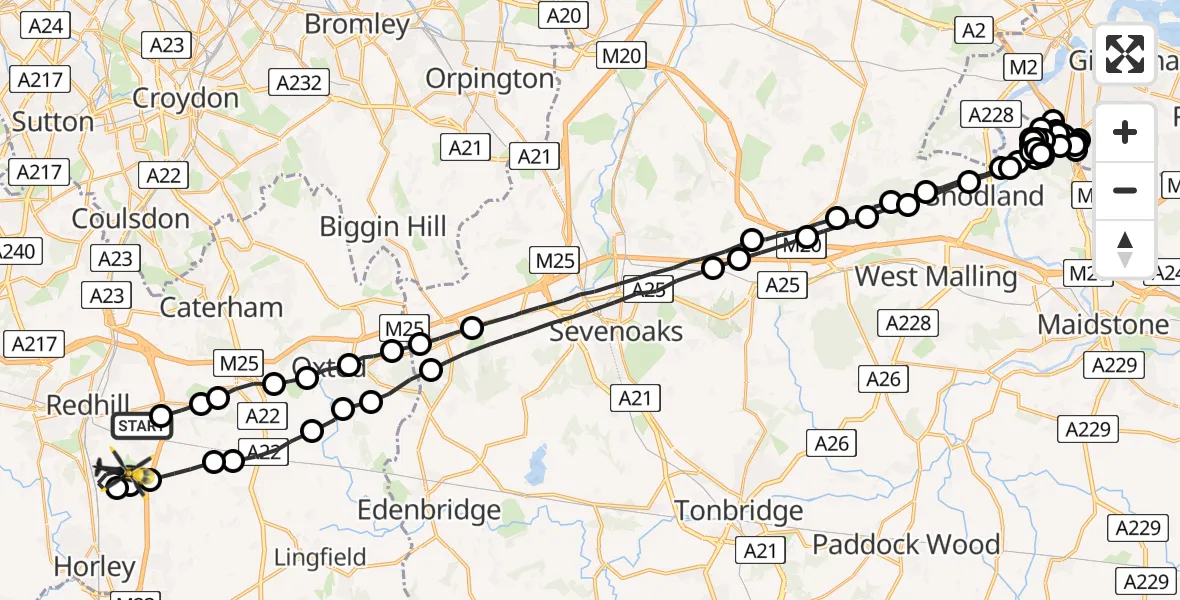 Flight route Police Helicopter South Nutfield - Redhill Aerodrome, 08 May 2026, 16:20