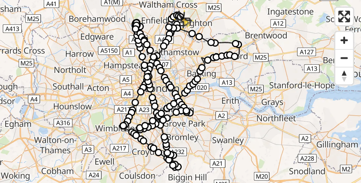 Flight route Police Helicopter Sewardstonebury - Sewardstonebury, 08 May 2026, 16:46