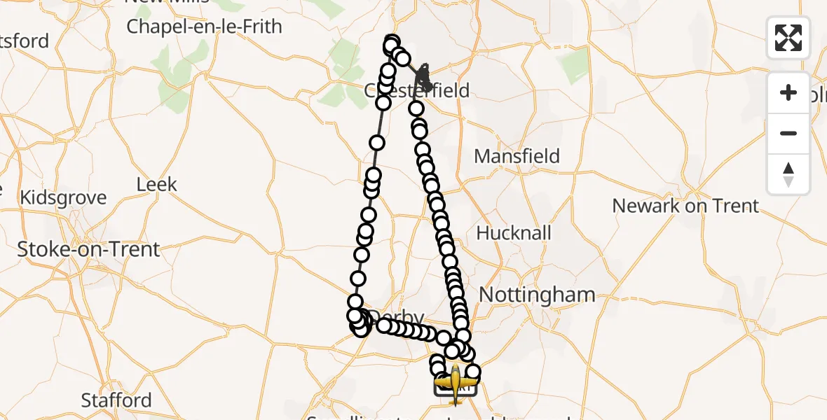 Flight route Police Aircraft East Midlands Airport - East Midlands Airport, 08 May 2026, 16:59