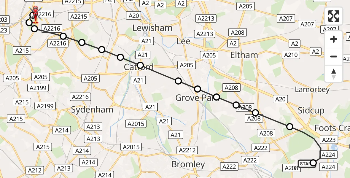 Flight route Air Ambulance Helicopter St Paul's Cray - Kings College London Hospital, 08 May 2026, 17:11