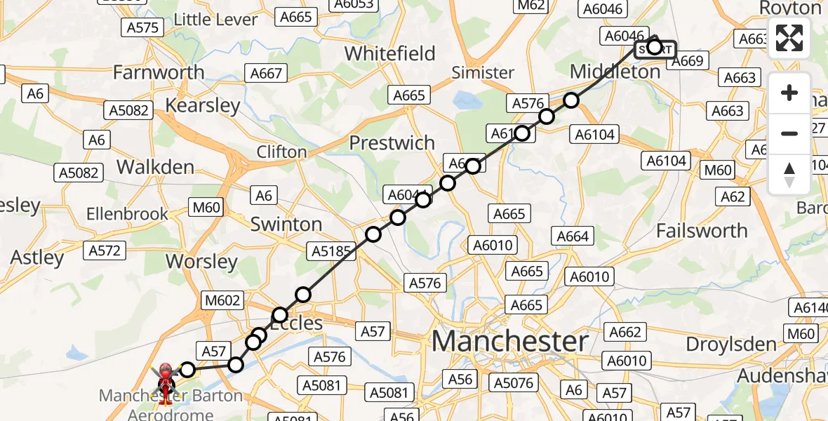 Flight route Air Ambulance Helicopter Middleton - Irlam, 08 May 2026, 17:12