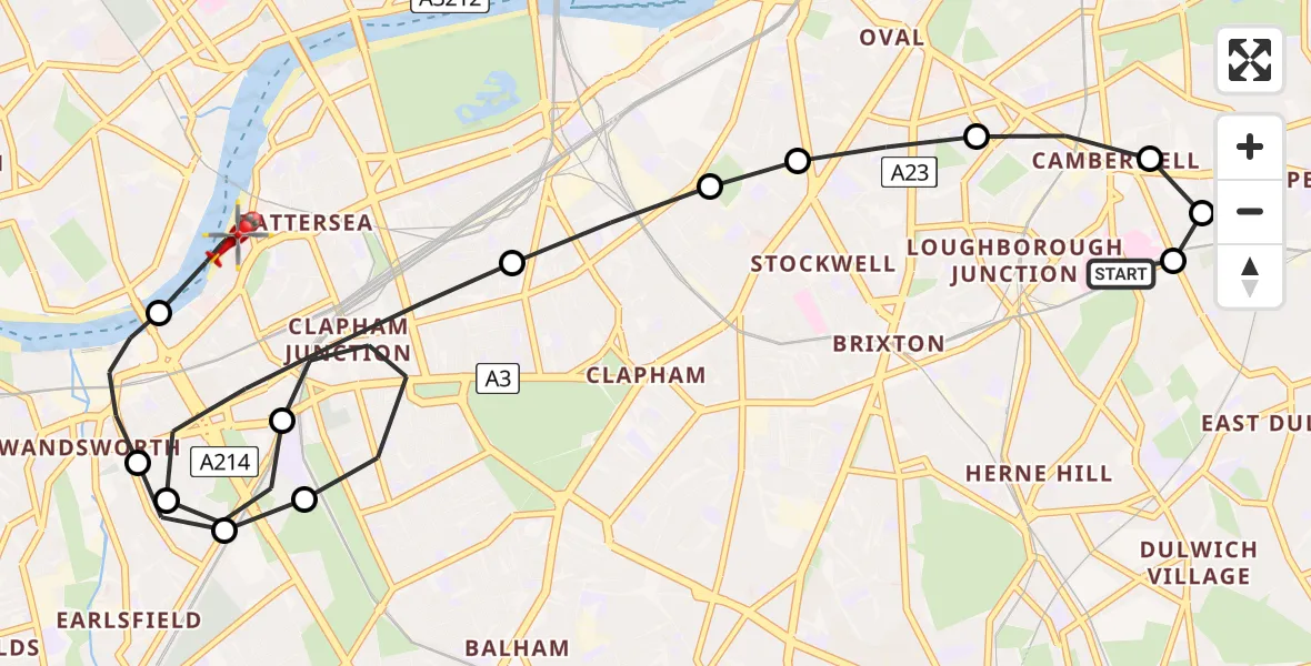 Flight route Air Ambulance Helicopter Kings College London Hospital - London Heliport, 08 May 2026, 17:48