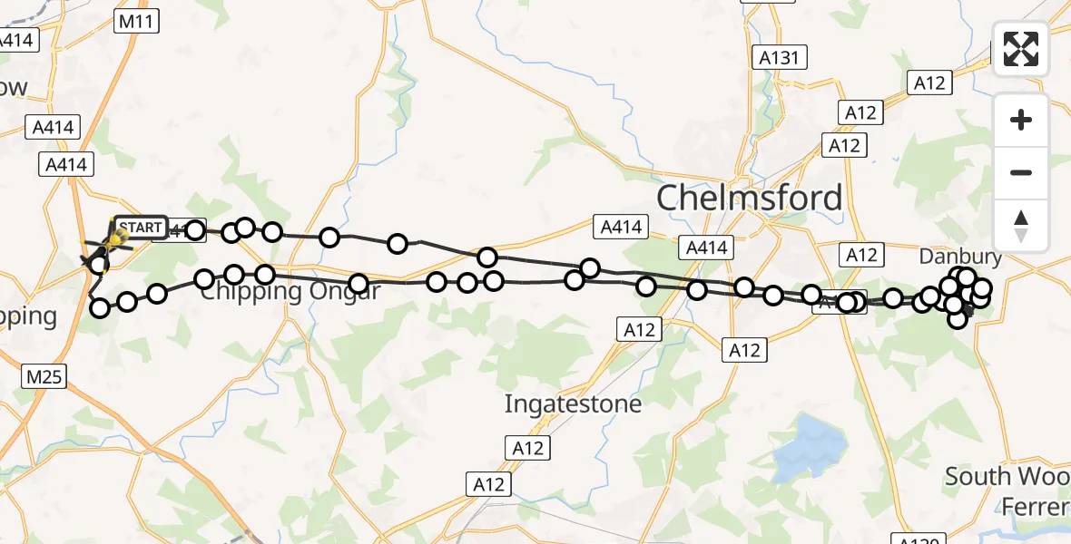 Flight route Police Helicopter North Weald Bassett - North Weald Airfield, 08 May 2026, 18:04