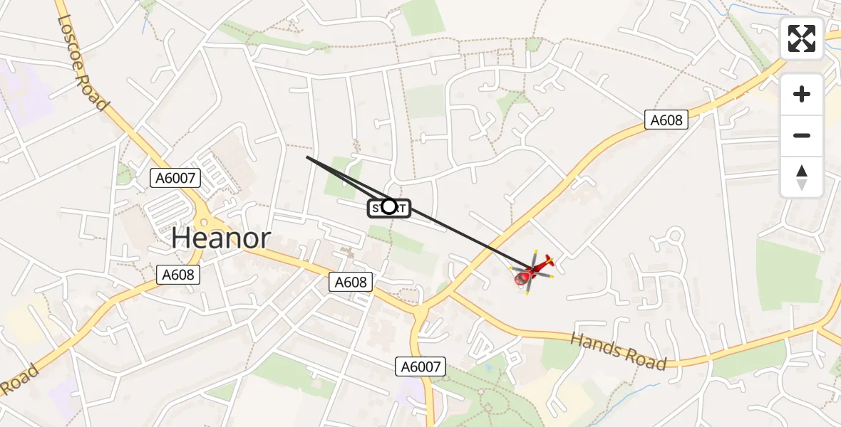 Flight route Air Ambulance Helicopter Heanor - Marlpool, 08 May 2026, 18:27