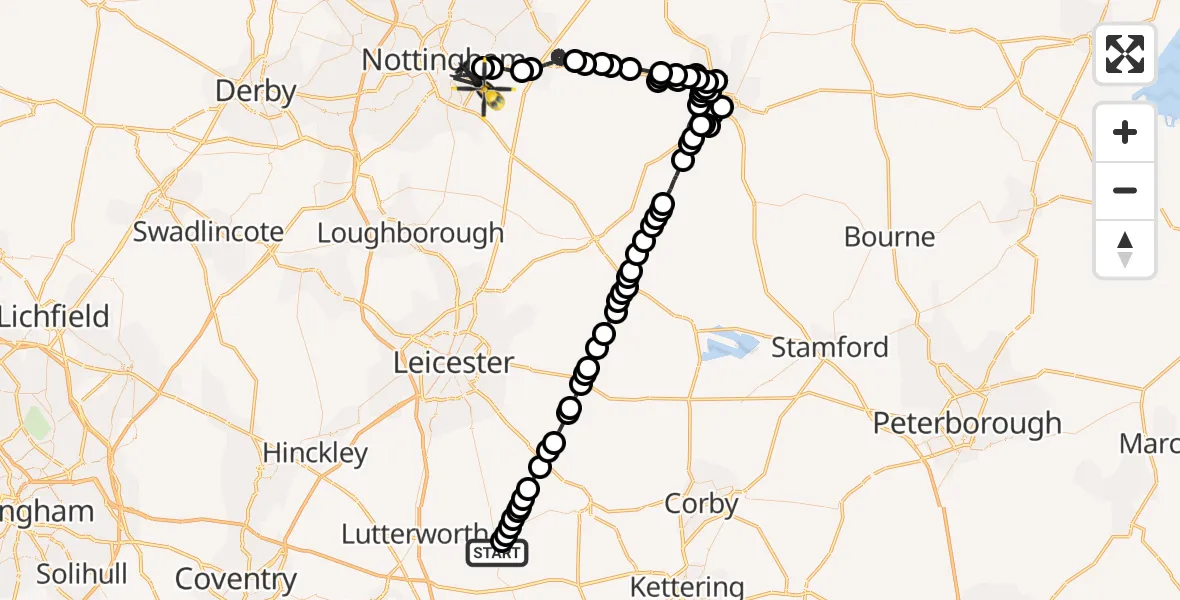 Flight route Police Helicopter Husbands Bosworth - West Bridgford, 08 May 2026, 18:54