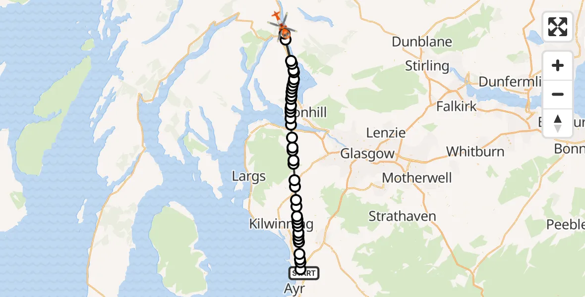 Flight route Coastguard Helicopter Glasgow Prestwick Airport - Loch Lomond, 08 May 2026, 19:16