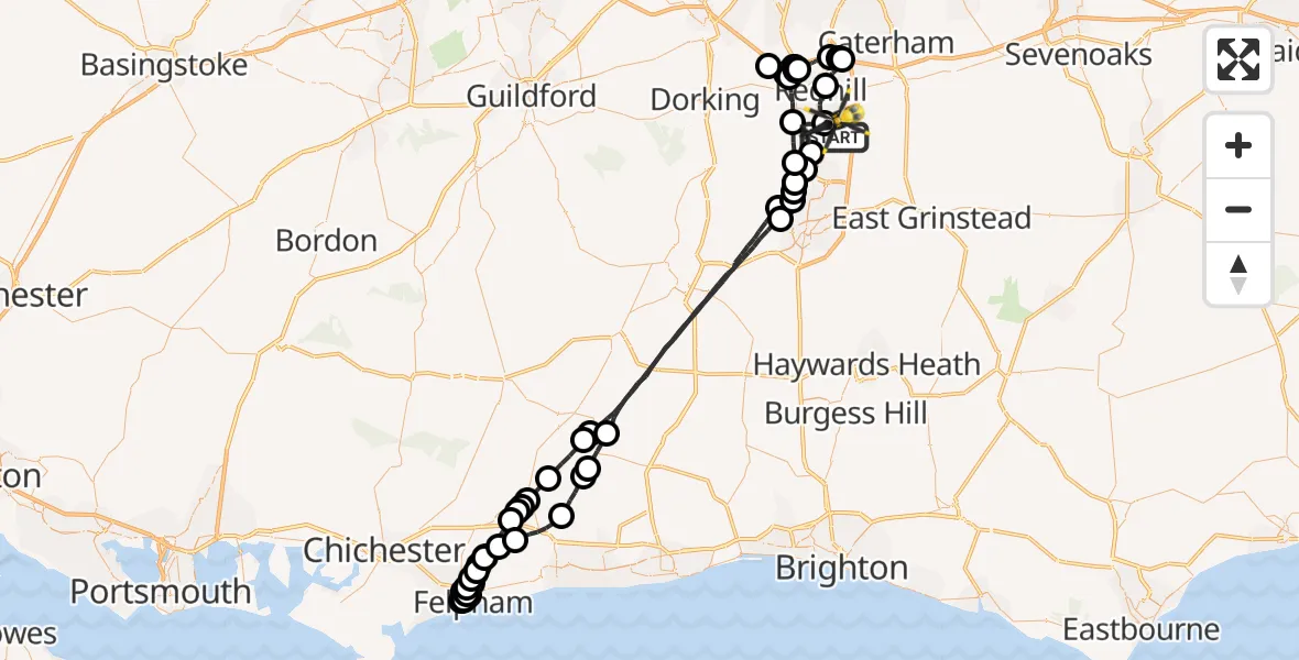 Flight route Police Helicopter Salfords - Salfords, 08 May 2026, 19:20