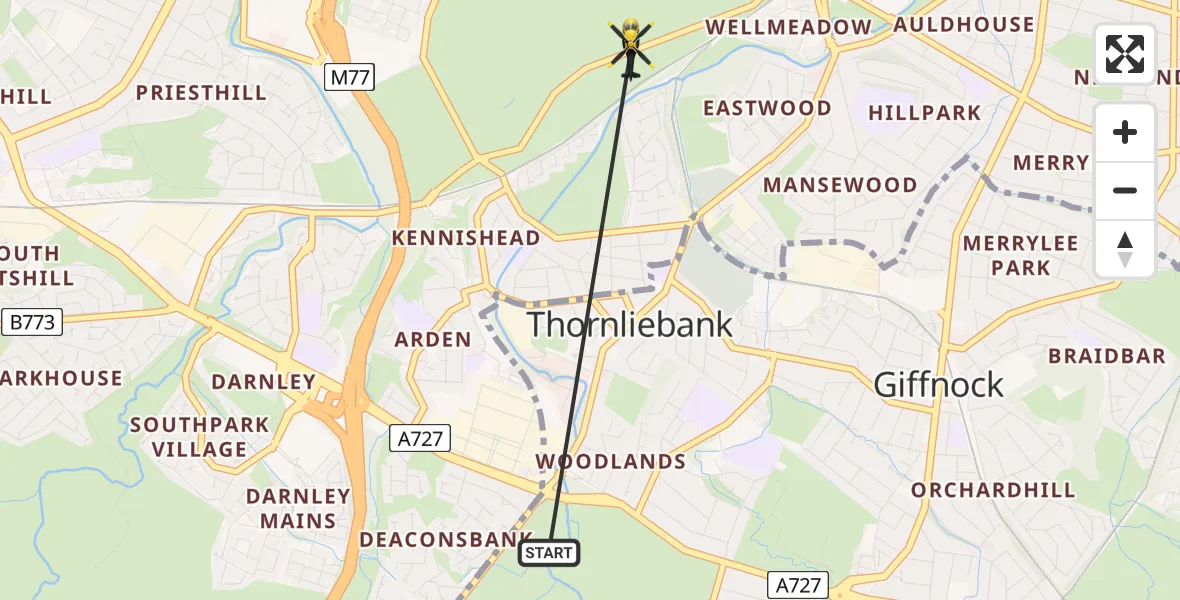 Flight route Police Helicopter Glasgow - Glasgow, 08 May 2026, 19:32