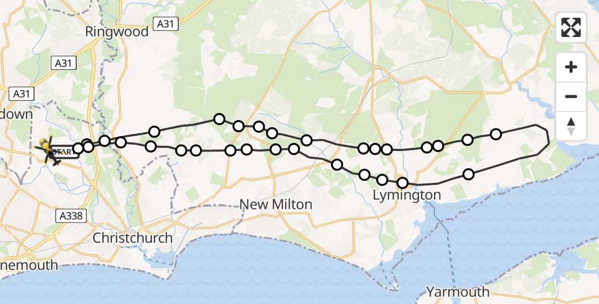 Flight route Police Helicopter Bournemouth Airport - Bournemouth Airport, 08 May 2026, 19:32