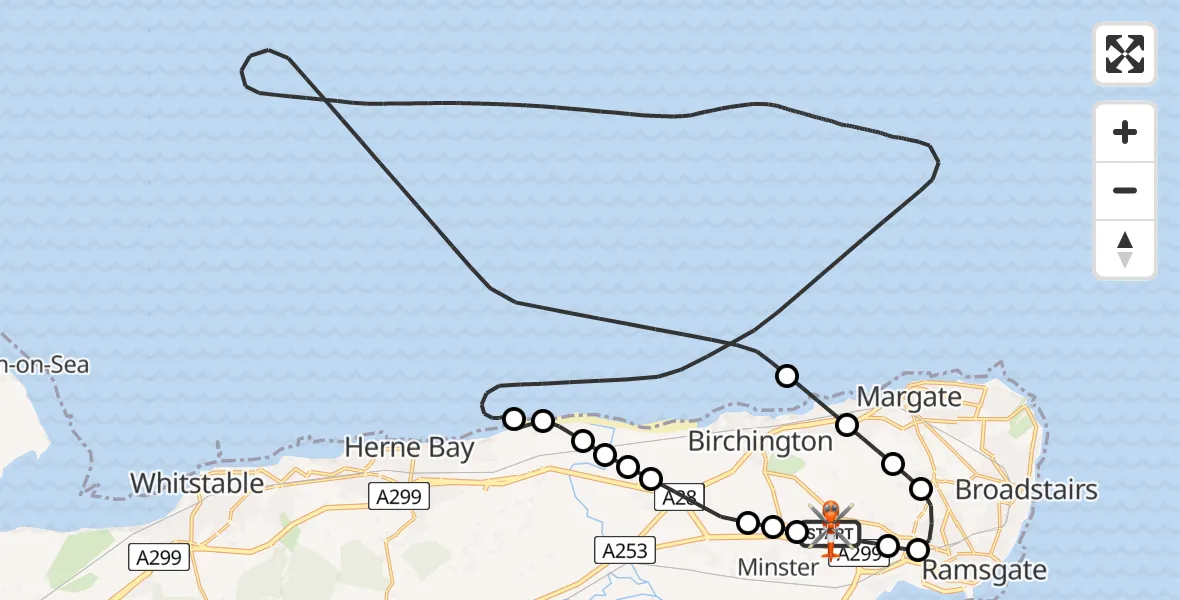 Flight route Coastguard Helicopter Manston Airport - Manston Airport, 08 May 2026, 19:35