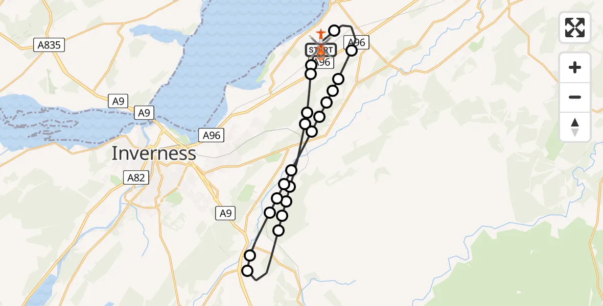 Flight route Coastguard Helicopter Inverness Airport - Inverness Airport, 08 May 2026, 20:42