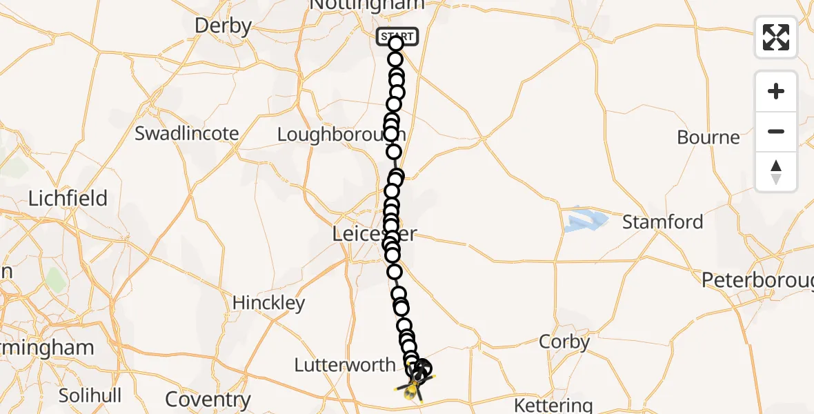 Flight route Police Helicopter West Bridgford - Sulby Airstrip, 08 May 2026, 20:44