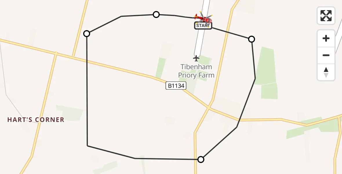 Flight route Air Ambulance Helicopter Priory Farm Airstrip - Priory Farm Airstrip, 08 May 2026, 20:58