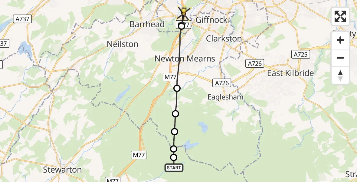Flight route Police Helicopter Flow Moss - Glasgow, 08 May 2026, 21:00