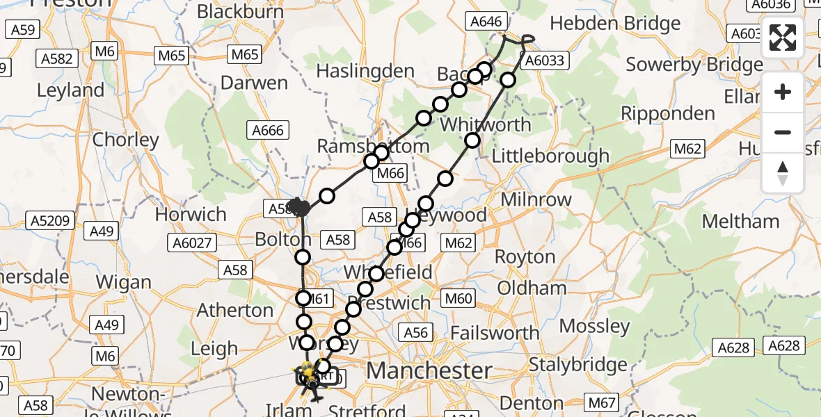 Flight route Police Helicopter Manchester Barton Aerodrome - Manchester Barton Aerodrome, 08 May 2026, 21:36