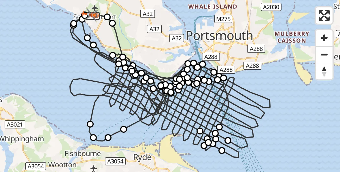 Flight route Coastguard Helicopter Solent Airport - Solent Airport, 08 May 2026, 22:23