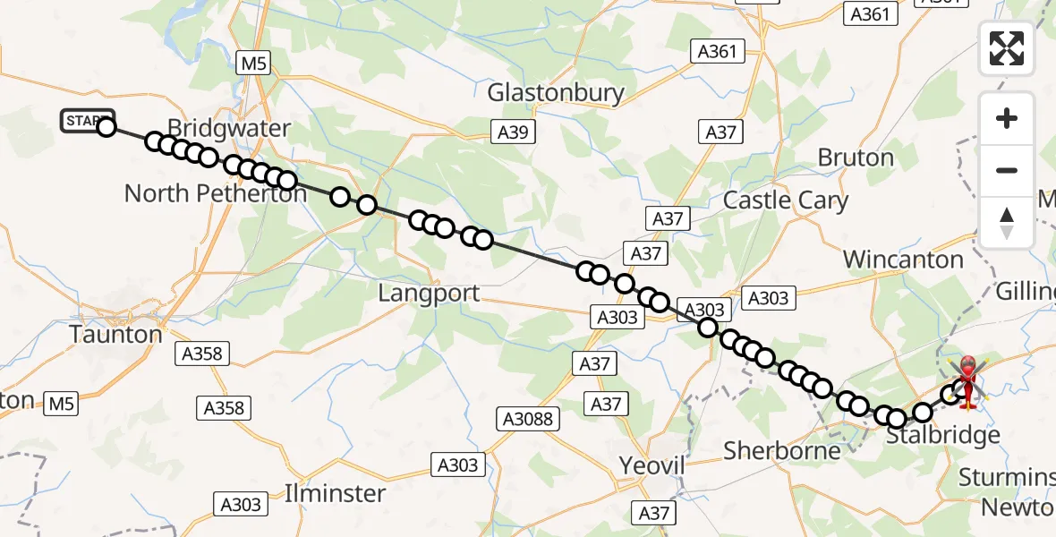 Flight route Air Ambulance Helicopter Spaxton - Henstridge Airfield, 08 May 2026, 22:31