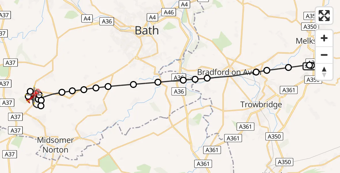 Flight route Air Ambulance Helicopter Wiltshire Air Ambulance - High Littleton, 08 May 2026, 22:55