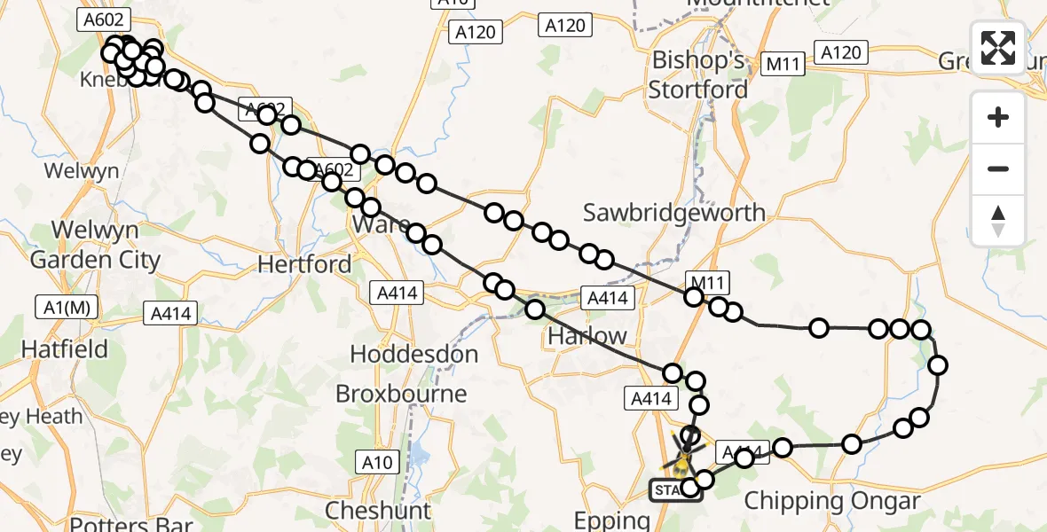 Flight route Police Helicopter North Weald Airfield - North Weald Airfield, 08 May 2026, 23:00