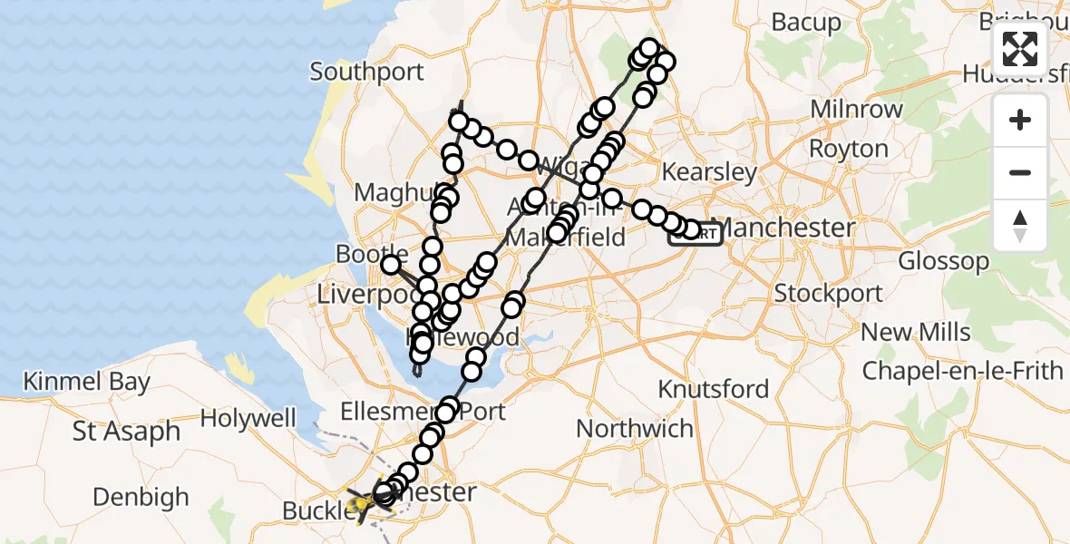 Flight route Police Helicopter Irlam - Broughton, 09 May 2026, 01:28