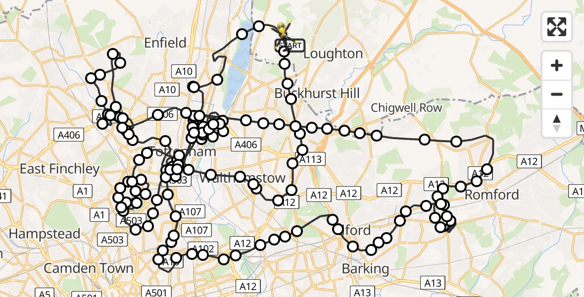 Flight route Police Helicopter Metropolitan Police Air Support Unit Lippitts Hill - Metropolitan Police Air Support Unit Lippitts Hill, 09 May 2026, 01:53