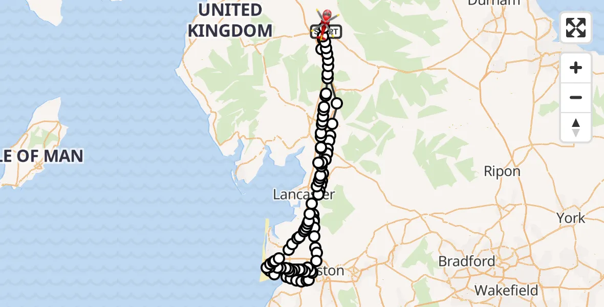 Flight route Air Ambulance Helicopter Brougham - Edenhall, 09 May 2026, 08:45
