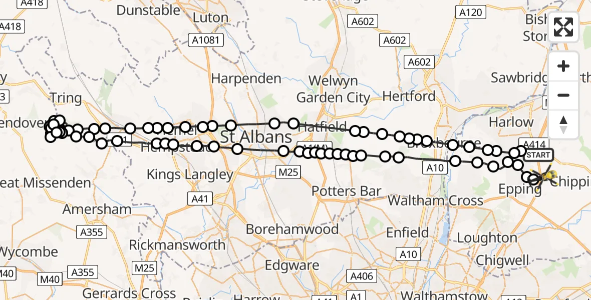 Flight route Police Helicopter North Weald Bassett - Coopersale, 09 May 2026, 08:56