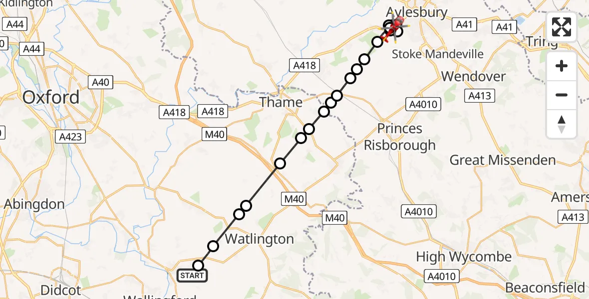 Flight route Air Ambulance Helicopter RAF Benson - Stone, 09 May 2026, 09:18