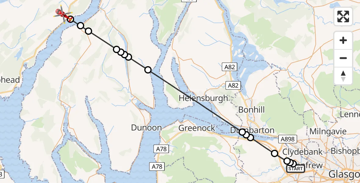 Flight route Air Ambulance Helicopter Glasgow Airport - Furnace, 09 May 2026, 09:29