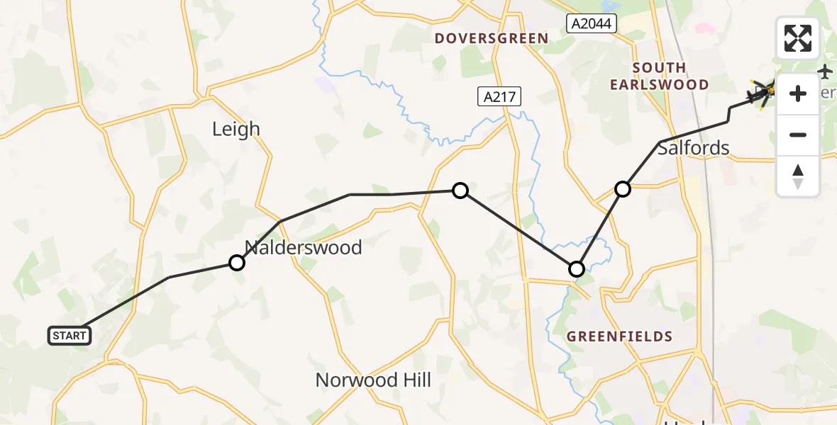 Flight route Police Helicopter Mole Valley - Salfords, 09 May 2026, 09:32