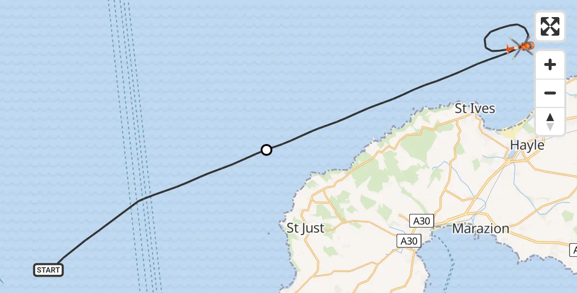 Flight route Coastguard Helicopter North Atlantic Ocean - Bristol Channel, 09 May 2026, 09:38