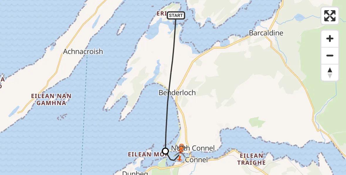Flight route Coastguard Helicopter Inner Seas - Oban Airport, 09 May 2026, 09:43
