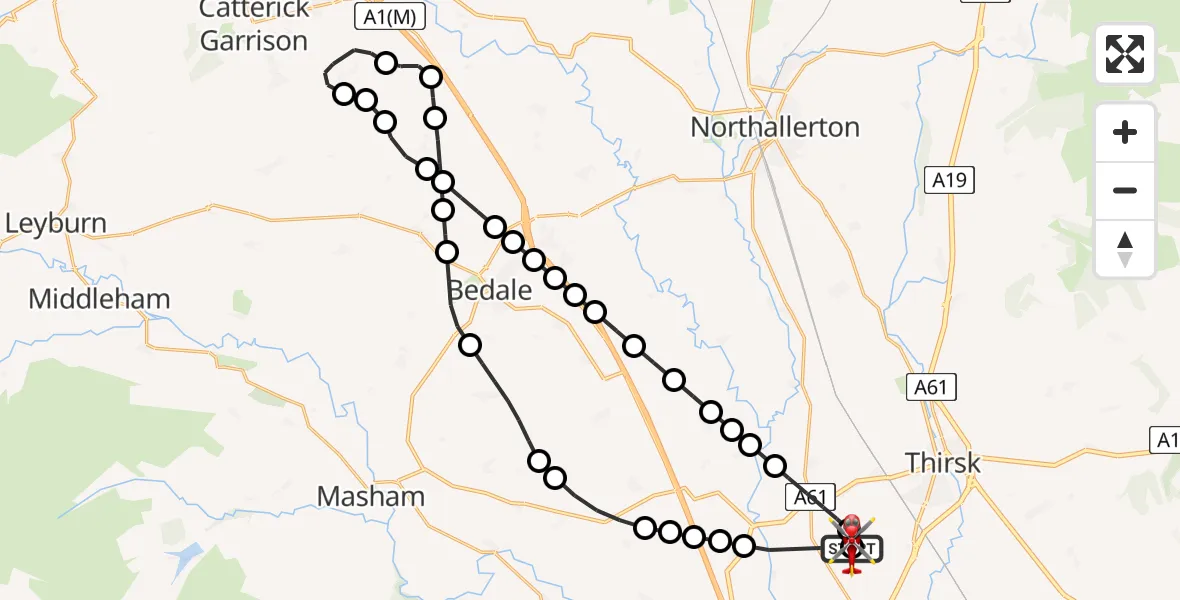 Flight route Air Ambulance Helicopter RAF Topcliffe - RAF Topcliffe, 09 May 2026, 09:44