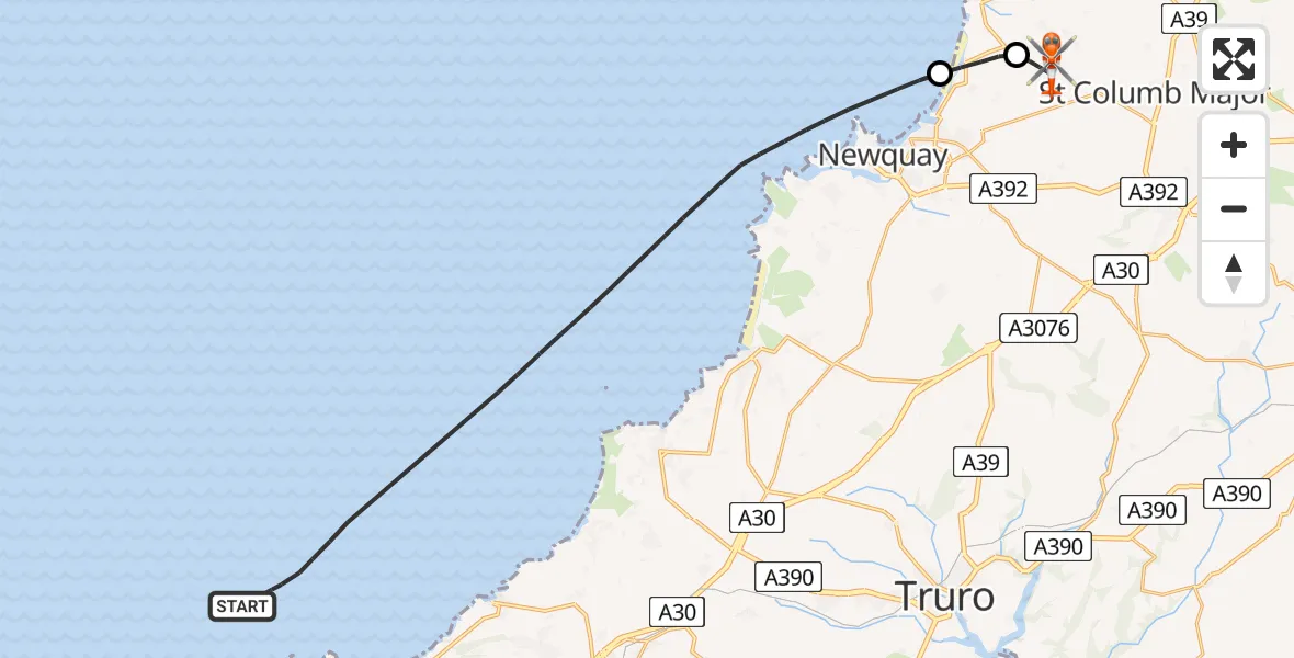 Flight route Coastguard Helicopter Bristol Channel - Cornwall Airport Newquay, 09 May 2026, 09:58