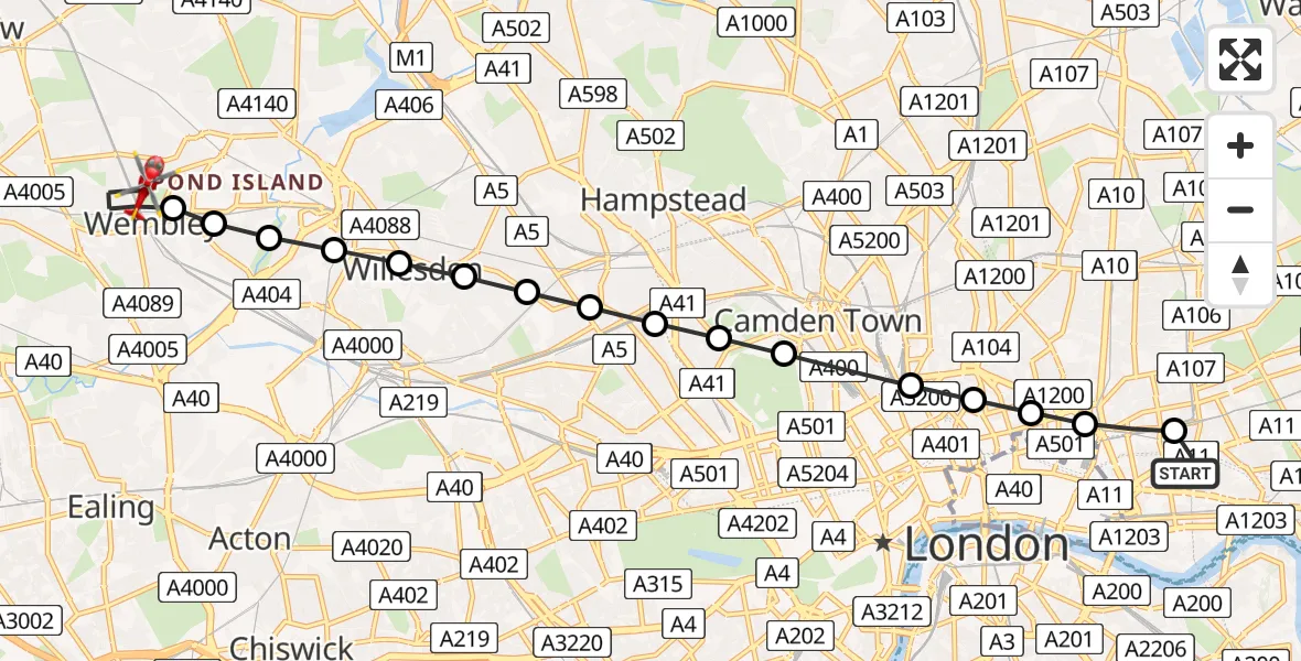 Flight route Air Ambulance Helicopter Royal London Hospital - Sudbury, 09 May 2026, 10:11