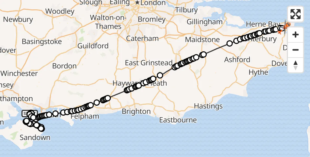 Flight route Coastguard Helicopter Solent Airport - Manston Airport, 09 May 2026, 10:27