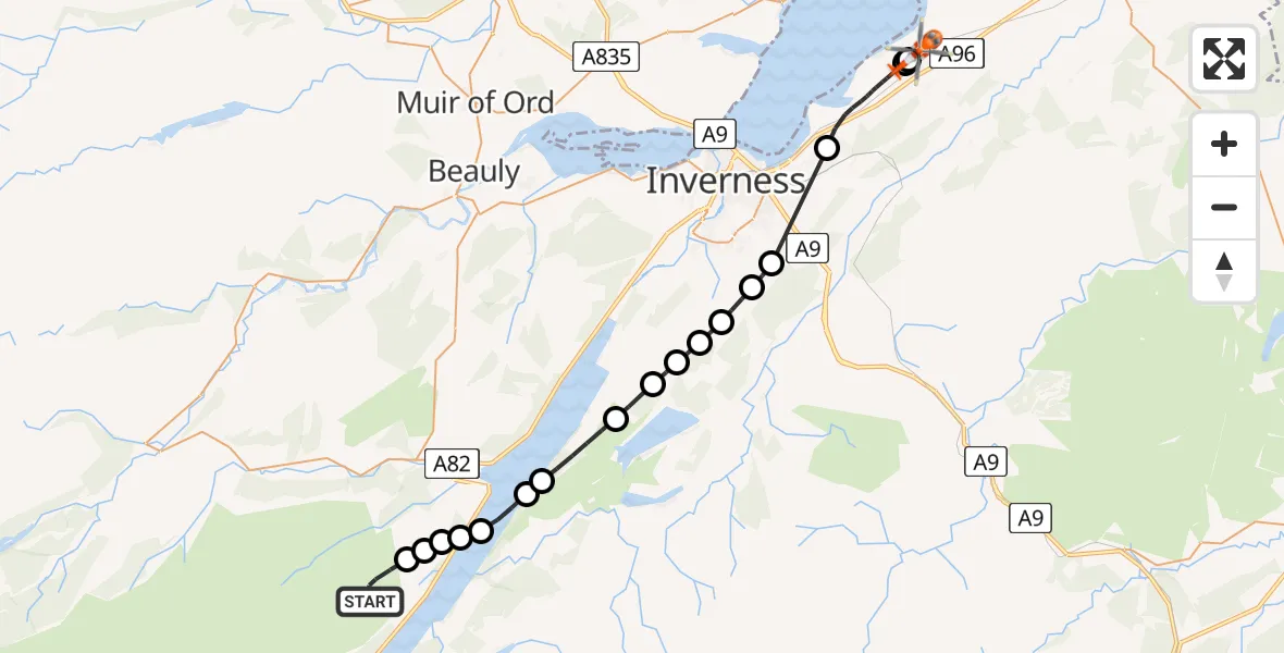 Flight route Coastguard Helicopter Highland - Inverness Airport, 09 May 2026, 10:38