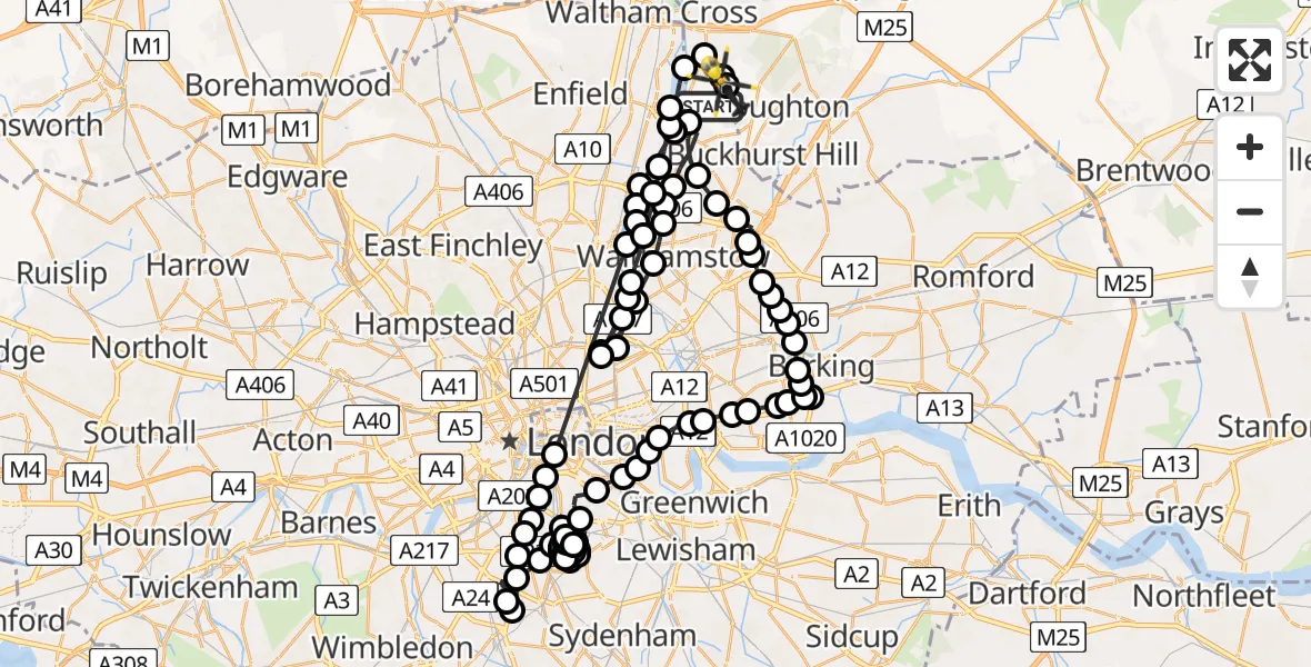 Flight route Police Helicopter Chingford - Metropolitan Police Air Support Unit Lippitts Hill, 09 May 2026, 10:48