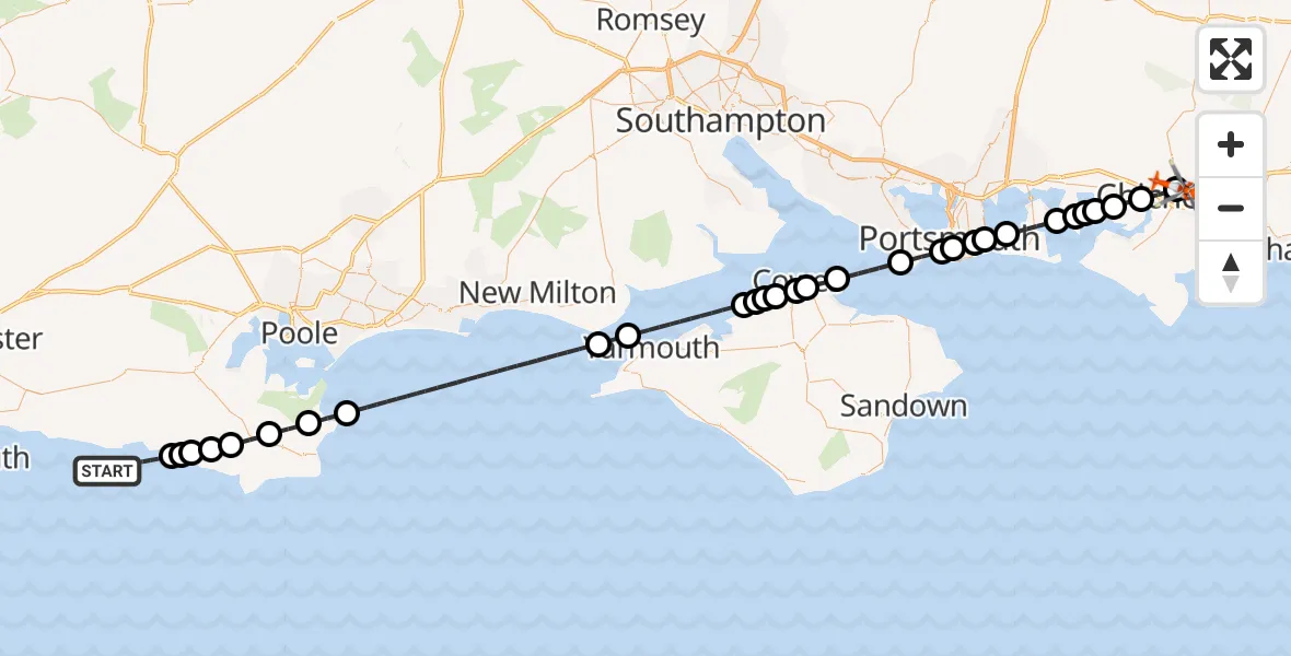 Flight route Coastguard Helicopter English Channel - Chichester, 09 May 2026, 11:56