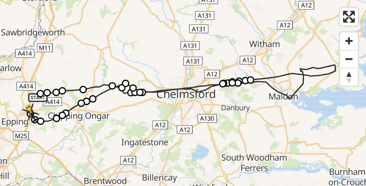 Flight route Police Helicopter North Weald Airfield - Coopersale, 09 May 2026, 12:29