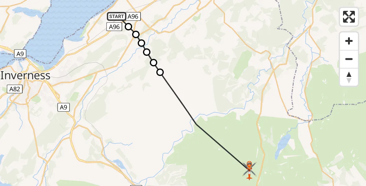 Flight route Coastguard Helicopter Inverness Airport - Highland, 09 May 2026, 12:32