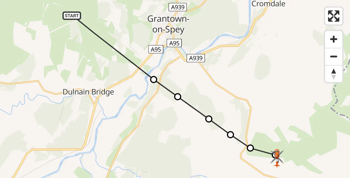 Flight route Coastguard Helicopter Dulnain Bridge - Slibhchlach, 09 May 2026, 12:40