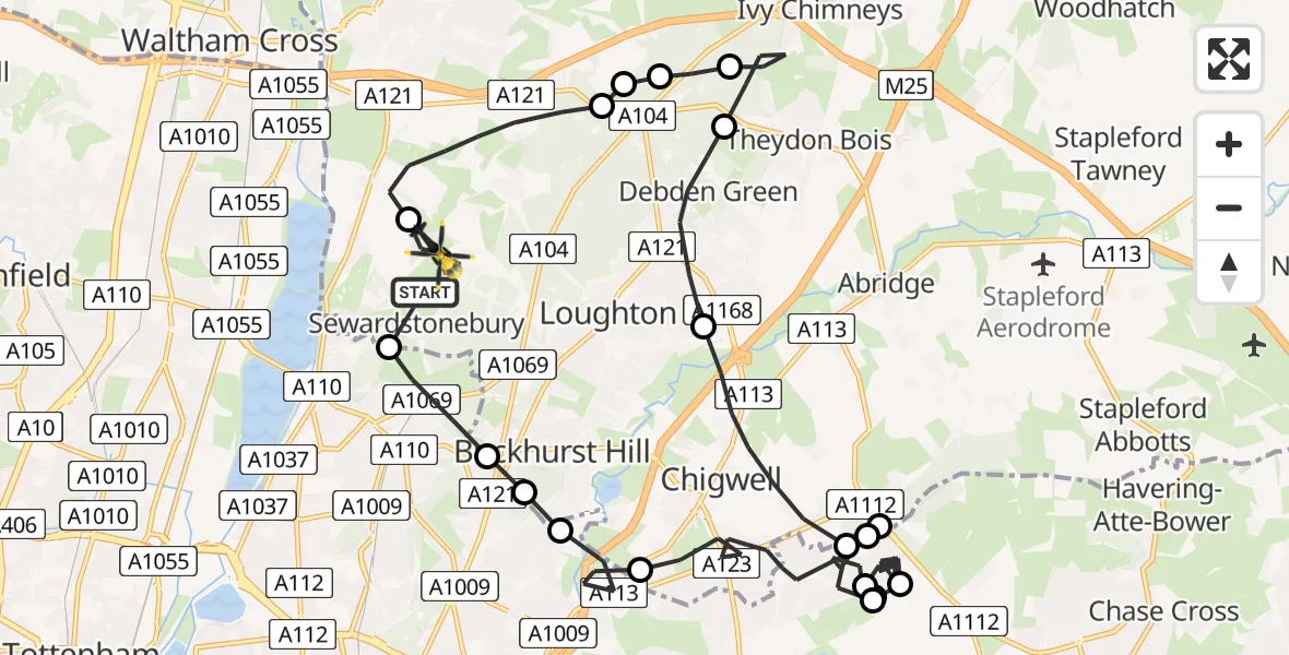 Flight route Police Helicopter Sewardstonebury - Sewardstonebury, 09 May 2026, 12:51