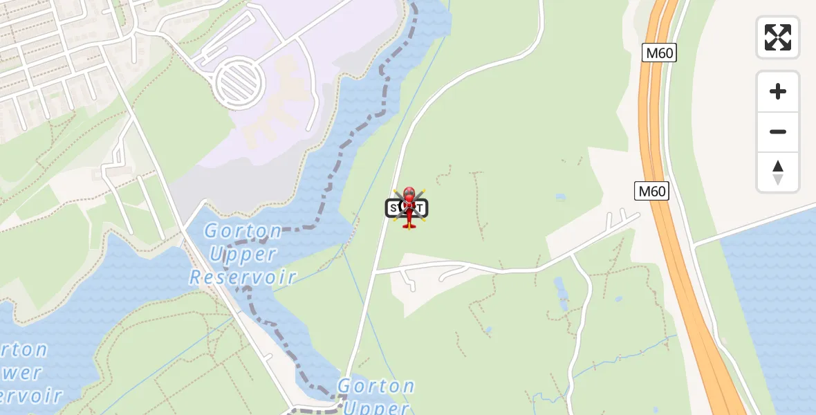 Flight route Air Ambulance Helicopter Fairfield Golf Course - Droylsden, 09 May 2026, 13:04