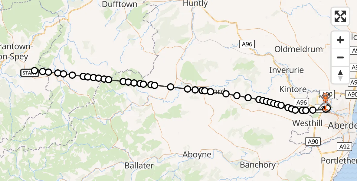 Flight route Coastguard Helicopter Slibhchlach - Aberdeen International Airport, 09 May 2026, 13:13