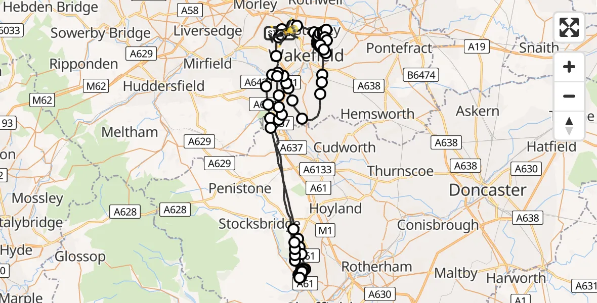 Flight route Police Helicopter East Ardsley - Wrenthorpe, 09 May 2026, 13:20