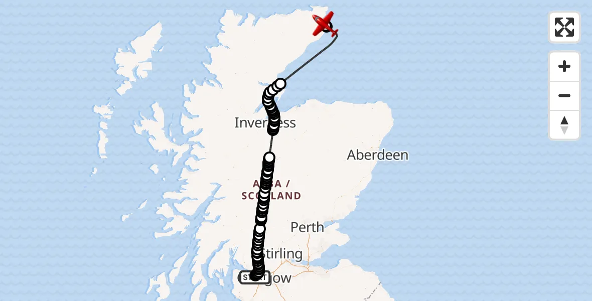 Flight route Air Ambulance Aircraft Glasgow Airport - Wick John O'Groats Airport, 09 May 2026, 13:22